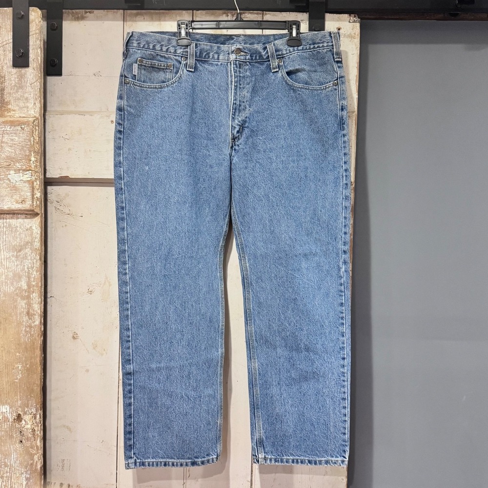 Men's Carhartt Blue Jeans Work Pants 38x30 B480 DPS Traditional Fit VGC - 1‎